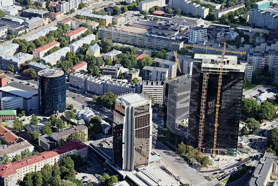 Aerial view of Tallinn with the Olümpia hotel tower